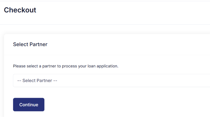 CABS checkout page with a credit-partner selector